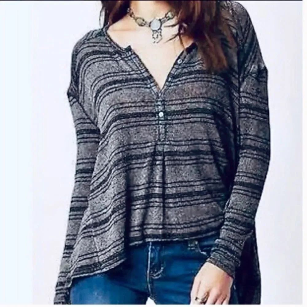 Free People We The Free Striped Henley Boho Top Size Small
